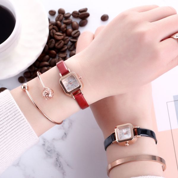 

vintage leather square dial watches women fashion dress watch minimalist stylish small fresh quartz female clock bgg brand hours, Slivery;brown