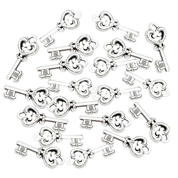 

20 pieces flower heart antique key charms pendants jeweley making findings, Silver