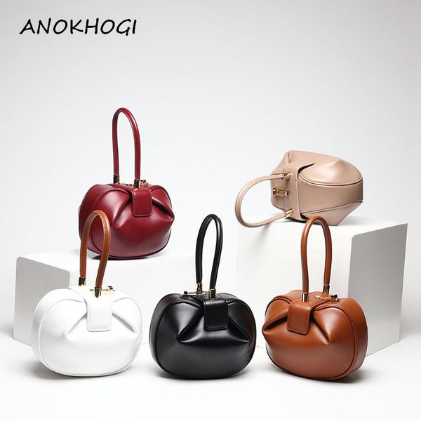

new quality genuine leather women bucket handbags ladies solid dumpling bag handle bags vintage bell shape tote bags b212 t200914