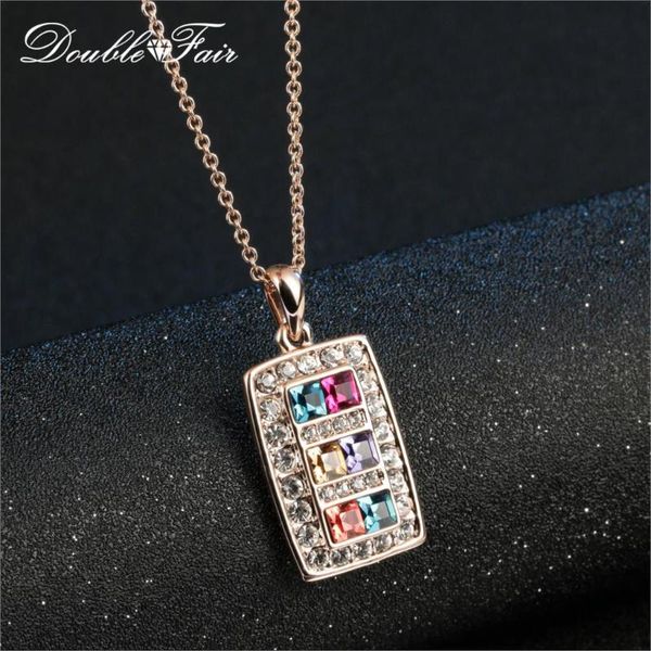 

double fair square multicolor crystal choker necklace for women wedding gift rose gold color new fashion jewewlry dfn177, Golden;silver