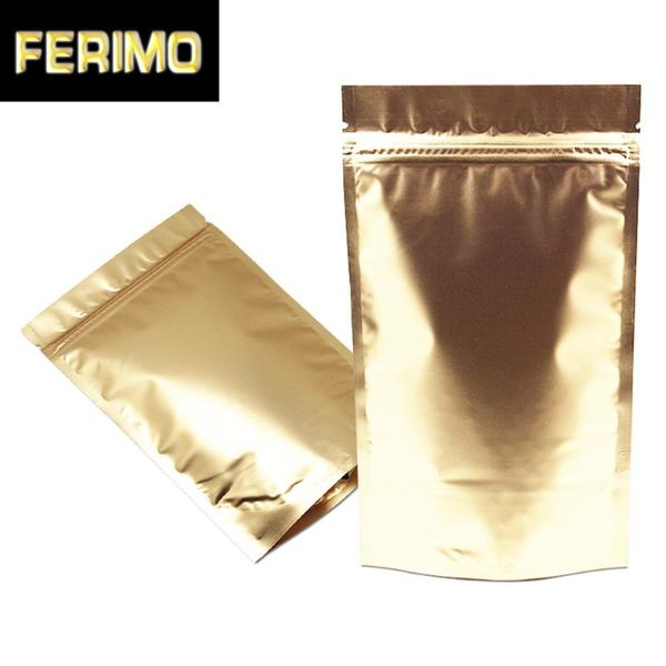

stand up frosted golden aluminum foil bag zipper mylar foil package bags kitchen coffee sugar storage pouches