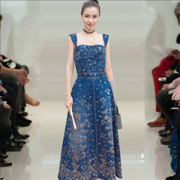 

популярный логотип парижская неделя моды звезды платье джинсовой ткани с вышитыми крохотных топах, Black;pink