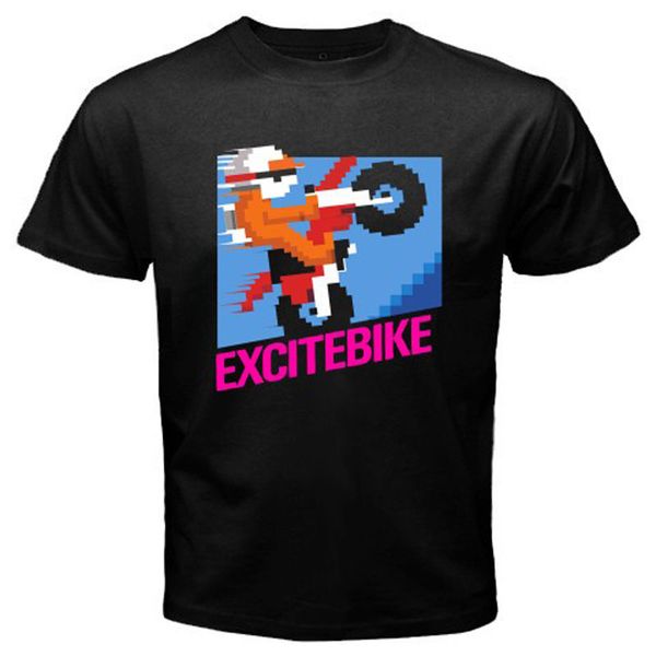 

new excite biker classic video game men's white black t-shirt size s to 2xl summer t shirt brand fitness body building