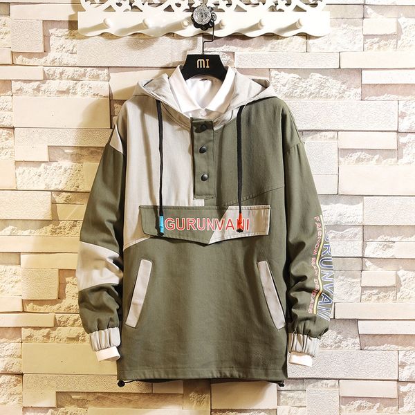 

quality men's brand high new 2020 windbreaker loose jacket front pocket hooded jackets for young men casual coats, Black;brown