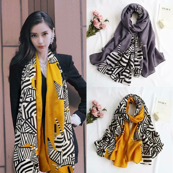 

new popular warm scarf in autumn and winter women's printed silk scarf cotton linen shawl, Blue;gray