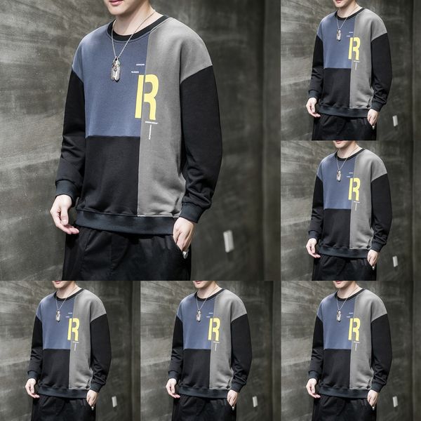 

long sleeve wear weart-shirt casual wearsweater men's round neck loose fashion korean style spring and autumn 2020 new casual clothes m, Black