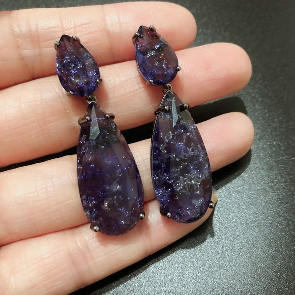 

dangle & chandelier long vintage cz purple earring for women, Silver