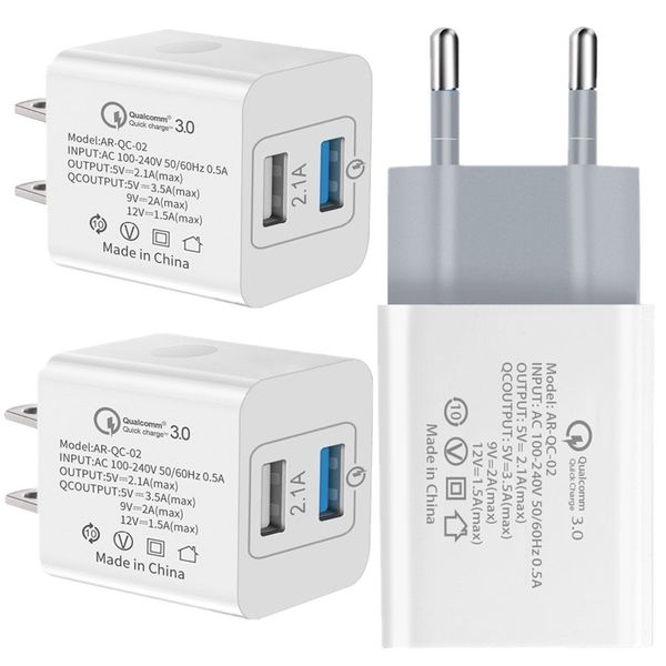 

dual usb ports qc3.0 quick charge eu us ac home travel wall charger for ipad iphone 7 8 x samsung android phone pc