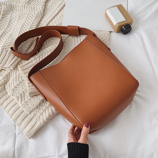 

pu leather shoulder bag solid color women shoulder bag large capacity bucket handbags bags women's totes shopping quality