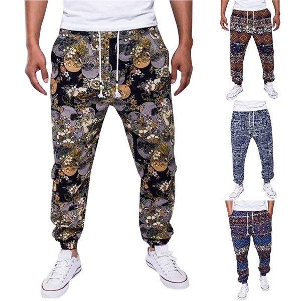 

shujin men printed linen pants autumn streetwear joggers trousers fashion drawstring hip hop loose harem pants mens sweatpants, Black