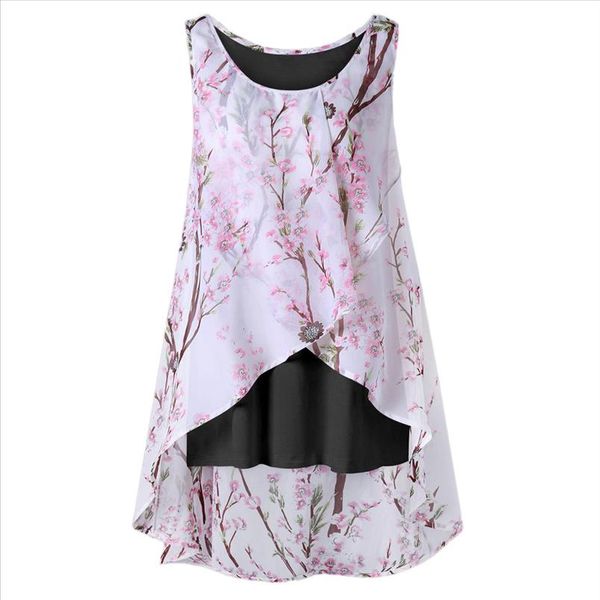 

camisole women tank streetwear tropical floral print boho sleeveless casual long tank t shirt vest femme camis, White