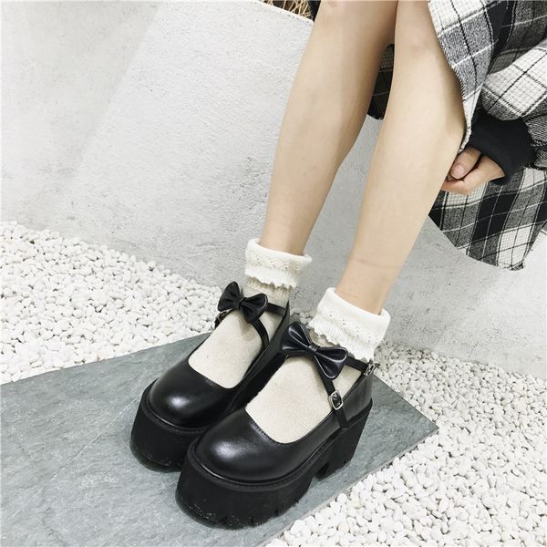 

ymechic 2020 new cross strap bowtie harajuku punk party lolita mary jane ladies shoes with high heels black platform women pumps