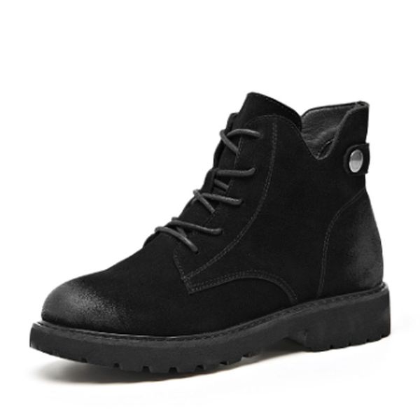 

boots women's autumn and winter short flat leather plush thermal, Black