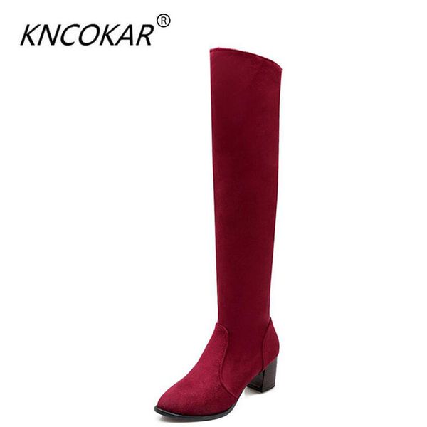 

2020 kncokar shows thin thick leg sleeve with fine boots warm in winter thickened and thickened boots for young girls, Black