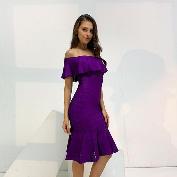 

casual dresses purple slash neck knee length rayon bandage dress elegant cocktail party, Black;gray