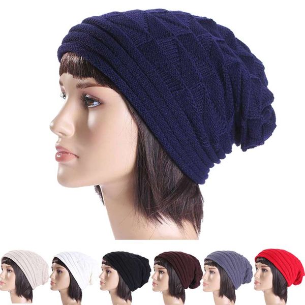 

fashion autumn winter women knit crochet beanie solid warm baggy hat oversized slouch cap new, Blue;gray