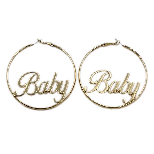 

2020 new big baby earrings fashion hip hop gold color alloy letter femme hoop earrings brincos jewelry accessory for women, Golden;silver