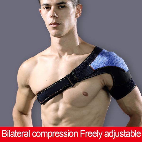 

adjustable back lumbar brace gym sports care single shoulder support arthritis dislocation pain elastic shoulder bandage, Black;blue