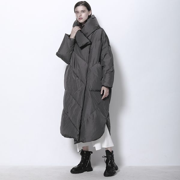 

women's down & parkas plus size 121cm supuer long coats winter oversized loose fluffy coat female high collar warm f2144, Black