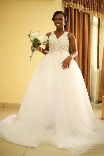 

2 pieces wedding dresses removable skirt detachable train illusion back appliqued lace african bridal gowns custom made, White