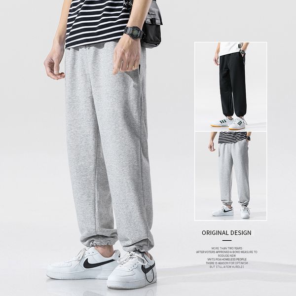 

athletic pants male summer thin section straight casual pants popular brand drawstring knitted basketball sweatpants loose wide, Black