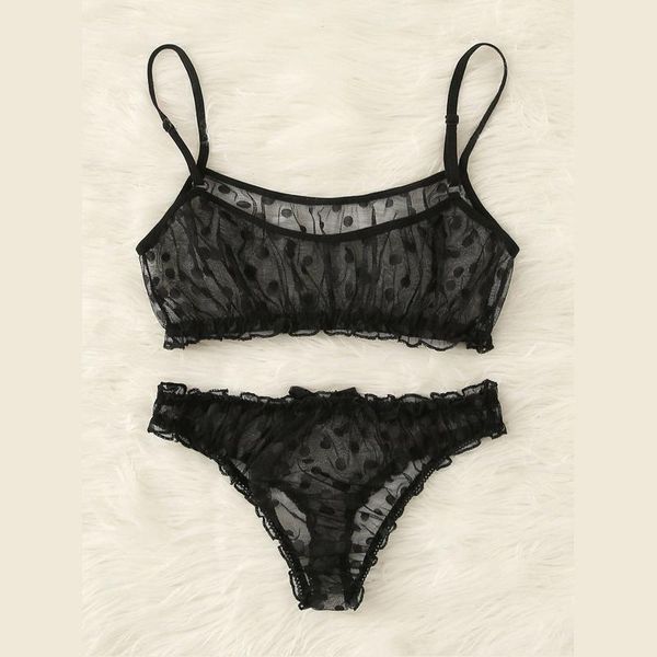 

new lingerie erotic underwear polka dot mesh frill trim lace lingerie set lace invisible bra bras for women, Red;black