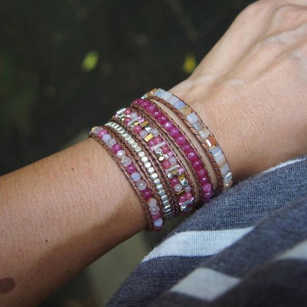 

2020 new unique design handmade diy stone and crystal bead 5 wraps stack bracelet jewelry for women, Golden;silver