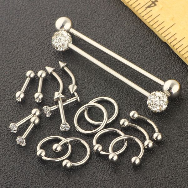 

9 pairs barbell body piercings jewelry kit tragus stud earring hoops, Slivery;golden
