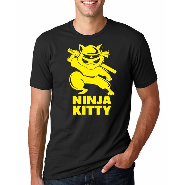 

samurai cat men t-shirt black cat printed short sleeve funny tee