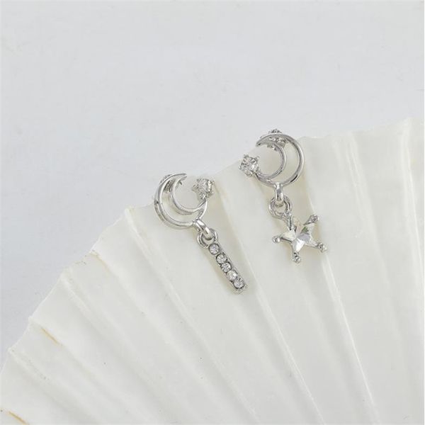 

hoop & huggie crystal charms drop earrings for women man girls classic fashion cute star and moon korean jewelry 2021, Golden;silver