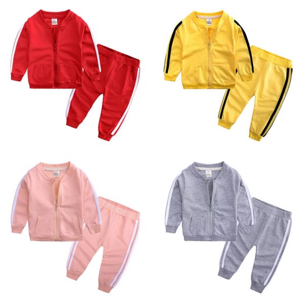 

toddler tracksuits casual kids sports coat pants 2pcs sets long sleeve boys activewear solid girls outfits boutique baby clothing b476, White