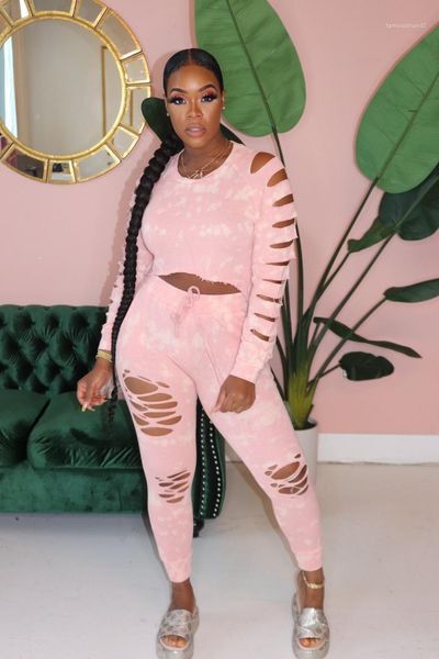 

color two piece pants hole personality womens designer 2pcs spring summer skinny high street casual solid, White