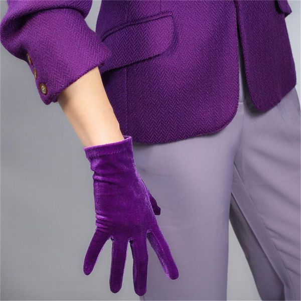 

female velvet short gloves 22cm noble deep purple models high elastic velvet gold touch screen function 5-srzs22, Blue;gray