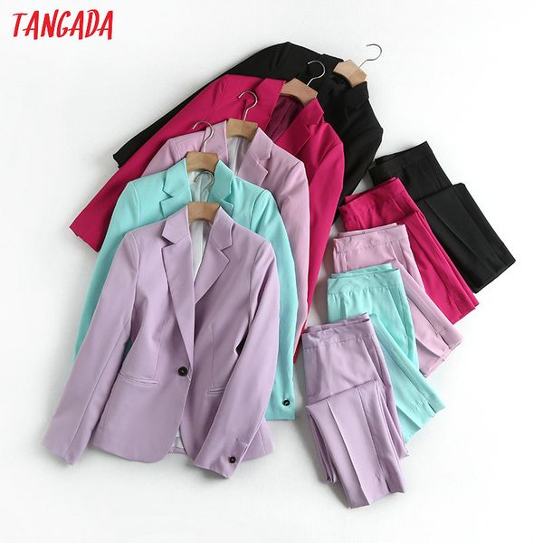 

tangada 2020 new arrival solid suit women pants set suit 2 piece set elegant blazer and pants 6c03, Gray