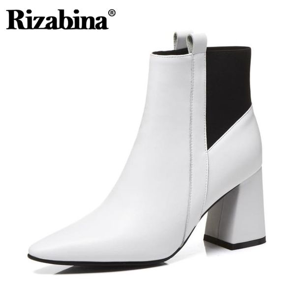 

boots rizabina size 33-42 genuine leather women ankle high heel winter shoes woman fashion short boot office lady footwear, Black