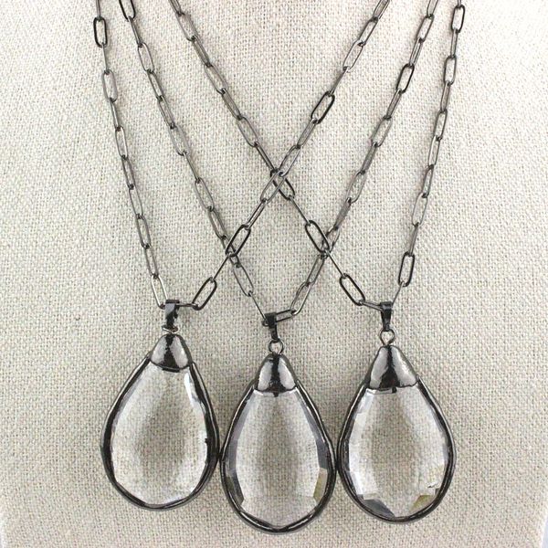 

pendant necklaces 16inch 5pcs/lot design plated glass charm necklace,clear component, rosary chain necklace wholesale, Silver