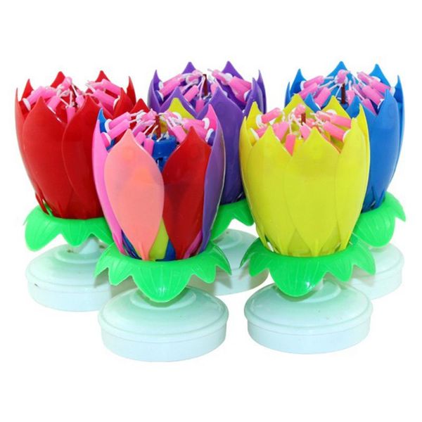 

upgrade multicolor rotating lotus cake candle electronic music candle birthday wedding sdf-ship