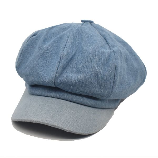 

stingy brim hats retro doudou men's octagon hat casual navy cowboy spring korean painter beret c1, Blue;gray