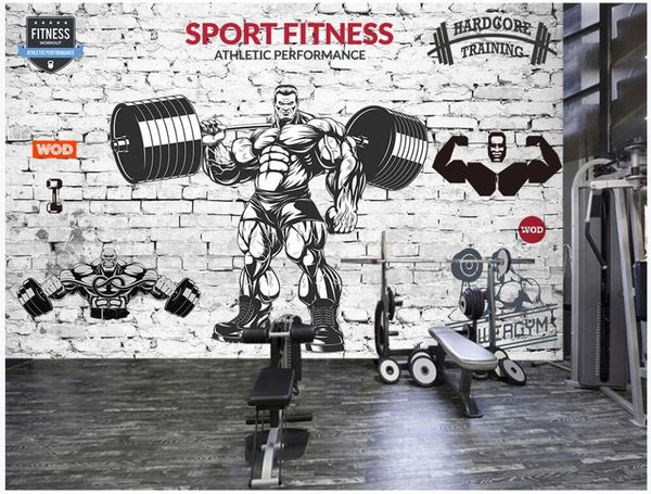 

3d wallpaper custom p mural retro brick wall muscle sports fitness club image wall home decor living room wallpaper for walls 3 d