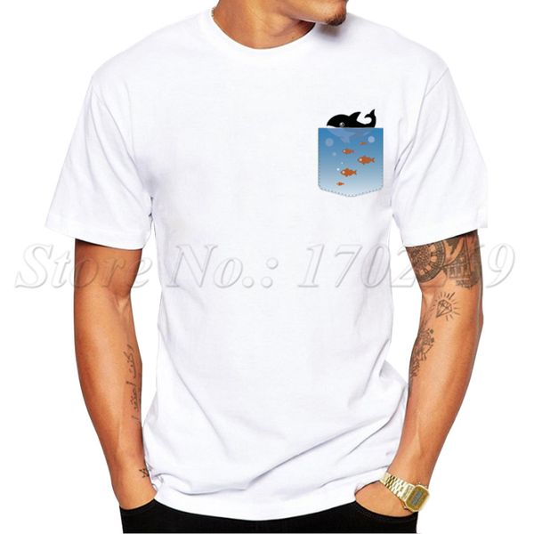 

2019 new summer hipster men t-shirt fashion pocket whale design creative printed tee shirts short sleeve cool
