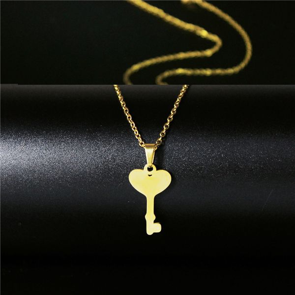 

new trendy stainless steel necklace for women lover's fashion key pendant clavicle choker gold necklaces engagement jewelry gift, Silver