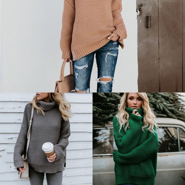 

2020 autumn and winter solid color large size ol commuter turtleneck sweater pullover knitwearknitwear knitwear for women izoar, White;black