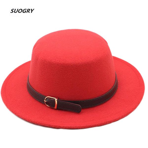 

шерсть suogry женской войлока канотье dome овального flat top bowler hat пирог со свининой поясной пряжки, Blue;gray