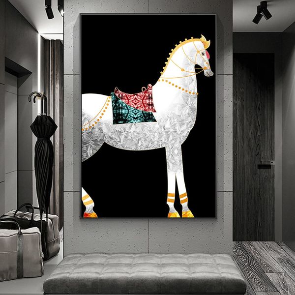

abstract white horse black background modern art canvas painting wall art pictures for living room home decor