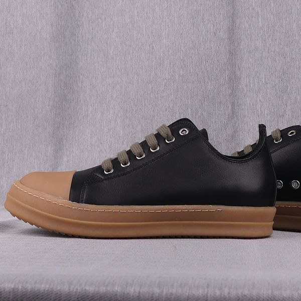 

trendy fashion leather all-match thick-soled lace-up shoes sports and leisure couples low-canvas women boots, Black