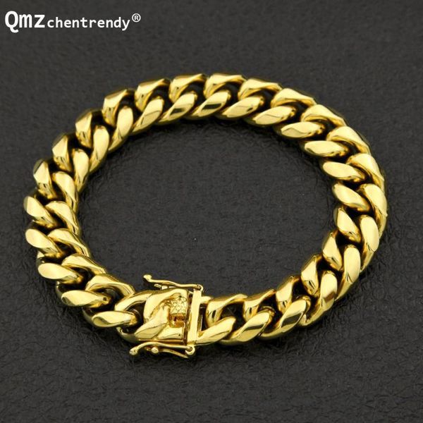 

stainless steel curb cuban chain dragon clasp bracelets men fashion hip hop bangles 8mm/10/12/14mm 23cm, Black