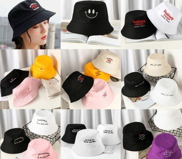 

22 colors women girls funny embroidery letter wide brim bucket hat summer casual harajuku hip hop student sports fisherman cap, Blue;gray