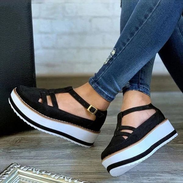 

2020 summer women shoes platform sandals buckle ladies loafers casual high heel shoes autumn female zapatos de mujer, Black