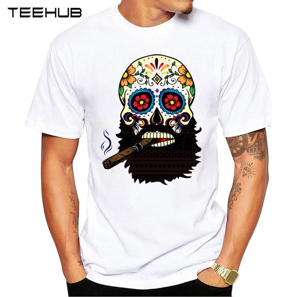 

new arrivals 2019 teehub cool men's fashion cigar skull design t-shirt short sleeve o-neck hipster tee