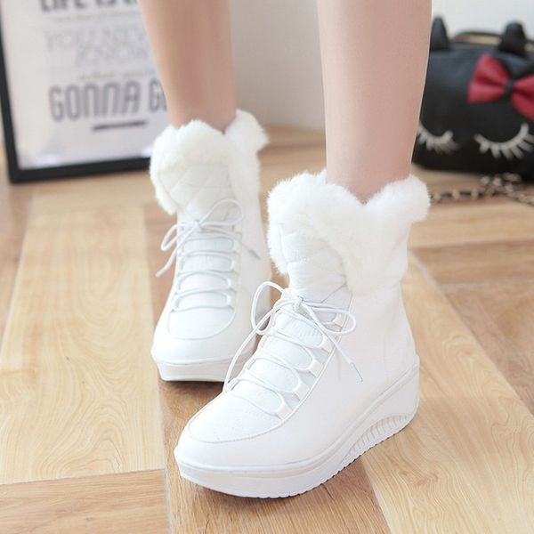 

boots black white women warm plush winter shoes woman wedge botines mujer 2021 plus size rubber platform ankle snow